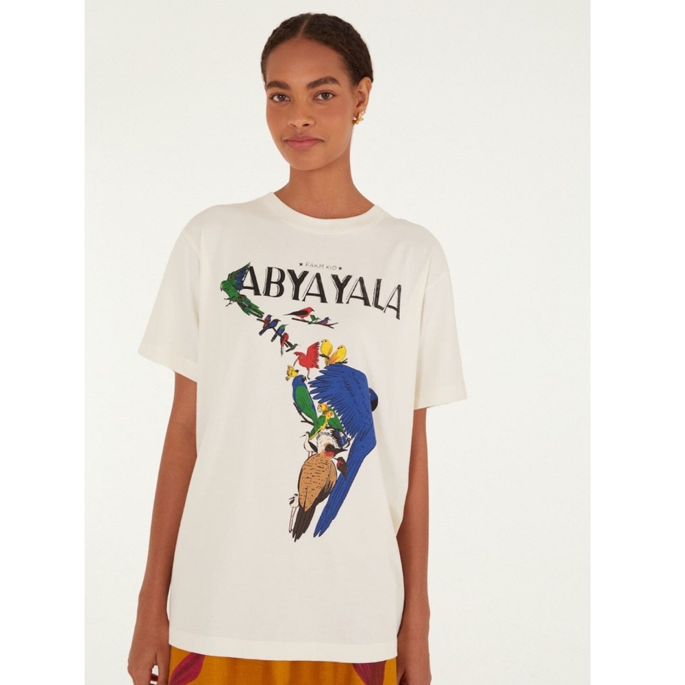 FARM Rio Brazil Off-White Abya Yala Organic Cotton-T Shirt Bird Size (P = Small)